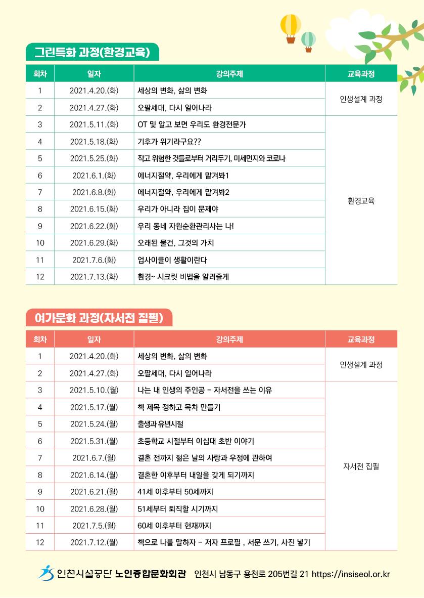 인천노인종합문화회관 아름다운 인생이모작60 수강생 모집의 2번째 이미지